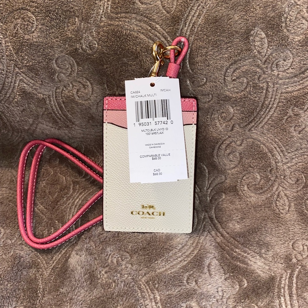 Coach Id Lanyard In Colorblock Pink/White